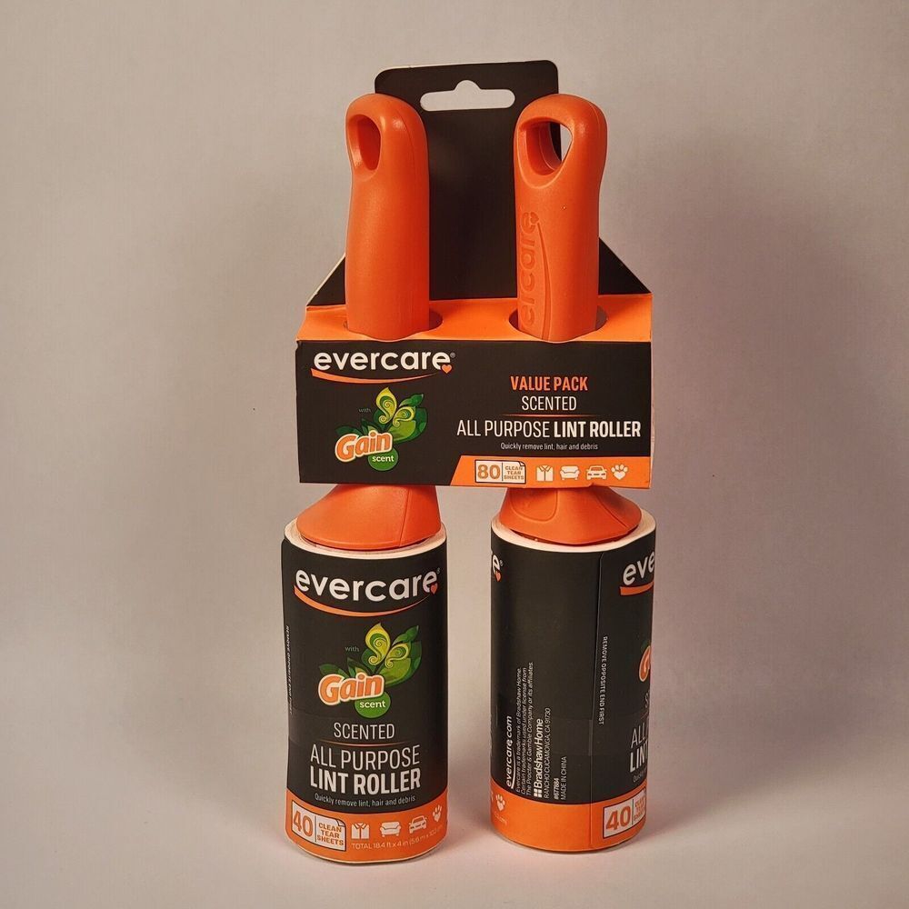 2 Pack Evercare with Gain Scent Lint All Purpose Lint Roller‎ 40 Sheets Each NEW